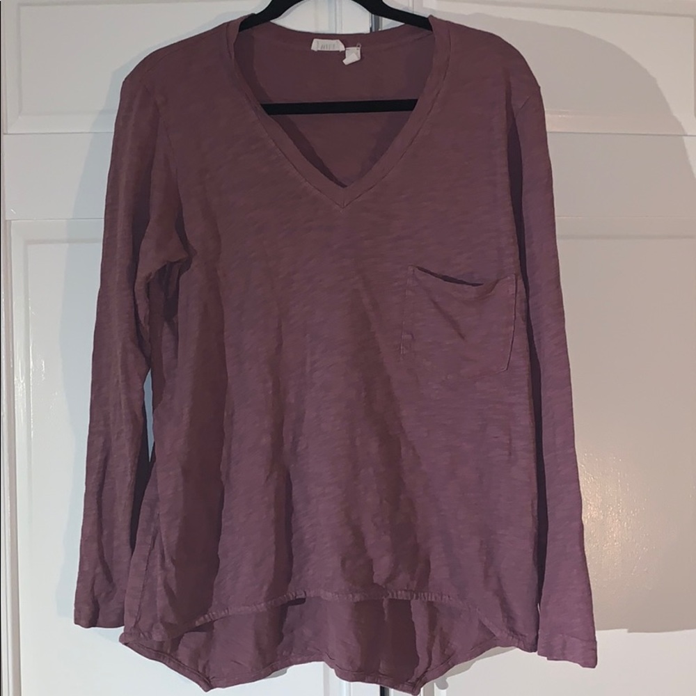 L/S VNeck Wilt 100% cotton pocket asymmetrical top